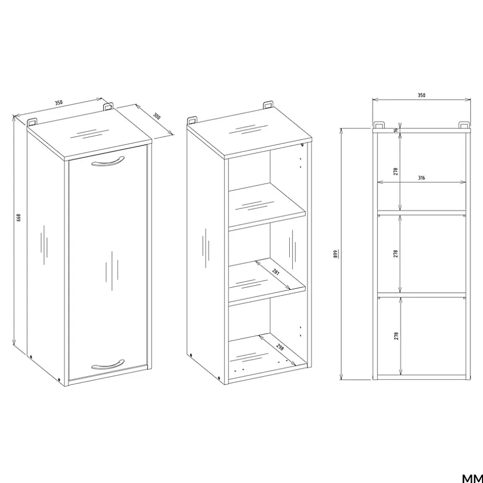 3xE Living Meuble de salle de bain, blanc, 35 x 67 x 30 cm* Etagère Salle De Bains