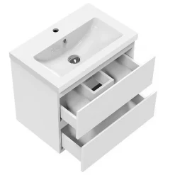 AICA Sanitaire Meuble de salle de bain blanc 50cm, suspendu avec 2 tiroirs* Meuble Sous-Vasque