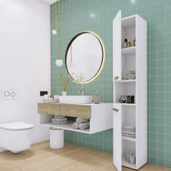 3xE Living Meuble de salle de bain, blanc mat, blanc brillant, 30 x 174 x 30 cm* Armoire De Salle De Bains