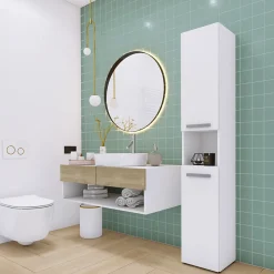 3xE Living Meuble de salle de bain, blanc mat, blanc brillant, 30 x 174 x 30 cm* Armoire De Salle De Bains