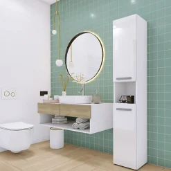 3xE Living Meuble de salle de bain, blanc mat, blanc brillant, 30 x 174 x 30 cm* Armoire De Salle De Bains