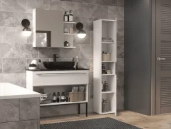 3xE Living Meuble de salle de bain, blanc mat, blanc brillant, 30 x 174 x 30 cm* Armoire De Salle De Bains