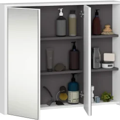 3xE Living Meuble de salle de bain, blanc/gris graphite, 90 x 75 x 15 cm
