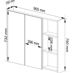 3xE Living Meuble de salle de bain, blanc/gris graphite, 90 x 75 x 15 cm