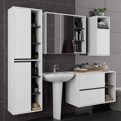 3xE Living Meuble de salle de bain, blanc/gris graphite, 90 x 75 x 15 cm