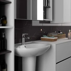 3xE Living Meuble de salle de bain, blanc/gris graphite, 90 x 75 x 15 cm