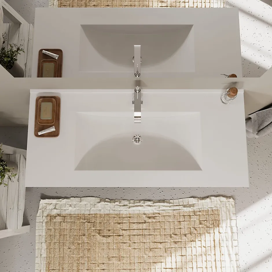 Kiamami Valentina Meuble De Salle De Bain Bleu Mat Et Chêne Naturel 100 Cm - Magnolia