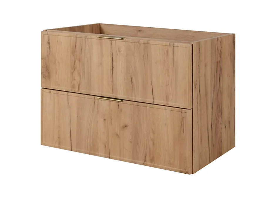 3xE Living Meuble de salle de bain, Chêne Craft, poignée dorée, 46 x 80 x 57 cm