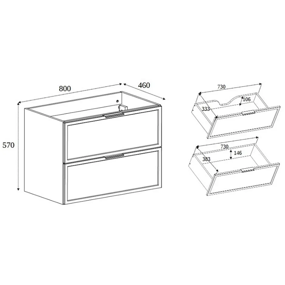 3xE Living Meuble de salle de bain, Chêne Craft, poignée dorée, 46 x 80 x 57 cm