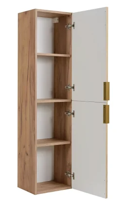 3xE Living Meuble de salle de bain, Chêne Craft, poignée dorée, 35 x 136 x 27 cm