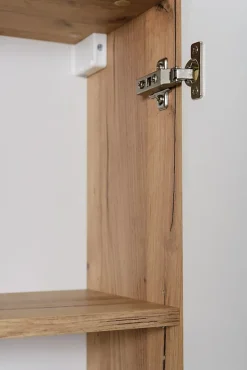 3xE Living Meuble de salle de bain, Chêne Craft, poignée dorée, 35 x 136 x 27 cm
