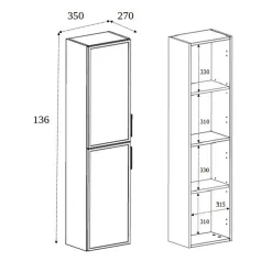 3xE Living Meuble de salle de bain, Chêne Craft, poignée dorée, 35 x 136 x 27 cm