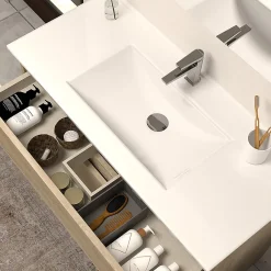 Cosyneo Meuble de salle de bain 80cm simple vasque - sans miroir - 3 tiroirs - nebraska (bois clair) - MAYOR* Meuble Vasque