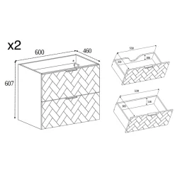 3xE Living Meuble de salle de bain, Cachemire, 140 x 57 x 46 cm, poignées dorées* Lave-Mains