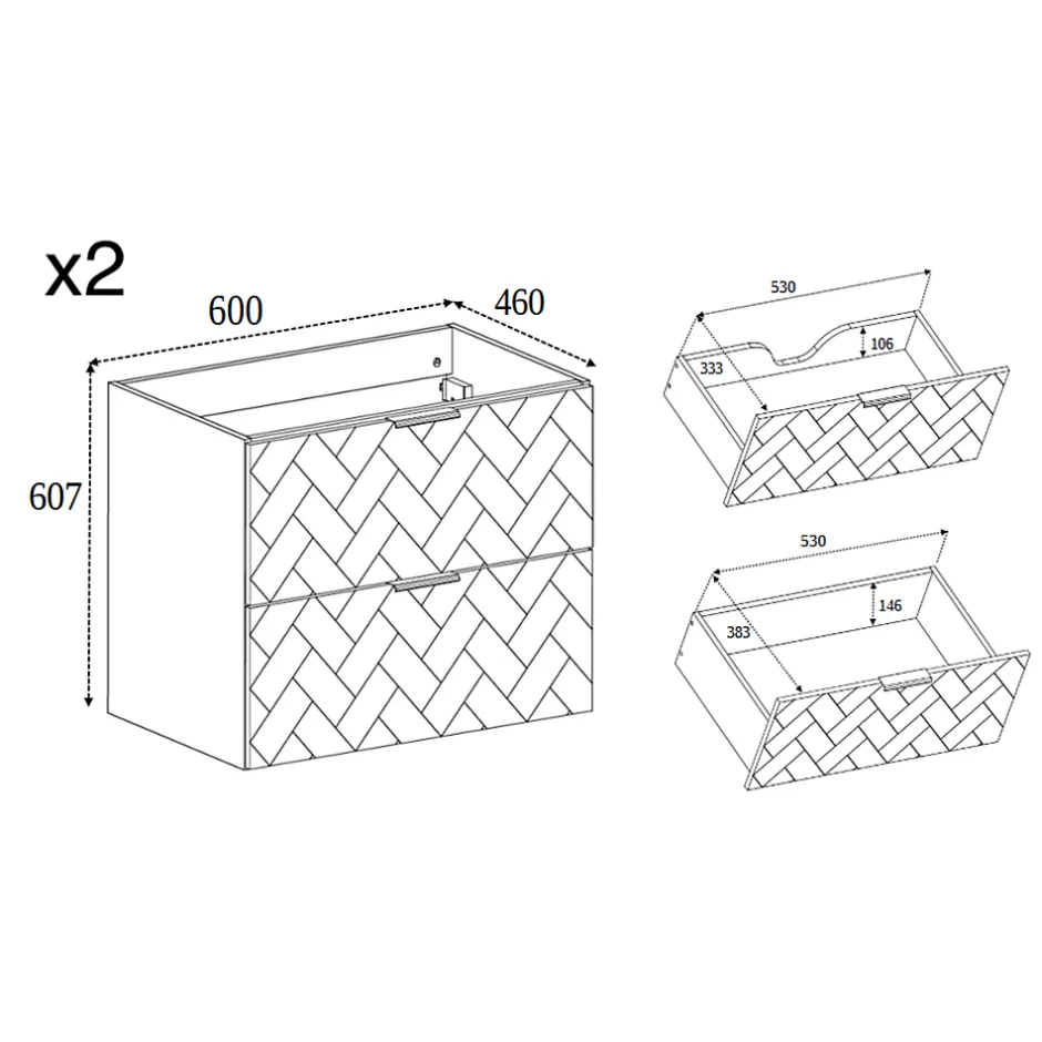 3xE Living Meuble de salle de bain, Cachemire, 140 x 57 x 46 cm, poignées dorées* Lave-Mains