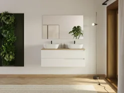 Cosyneo Meuble de salle de bain 120cm avec plateau miel et 2 vasques à poser Zeus - 2 tiroirs - sans miroir - blanc - LUNA