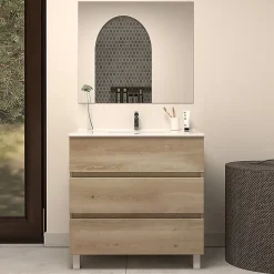 Cosyneo Meuble de salle de bain 60cm simple vasque - 3 tiroirs - nebraska (bois clair) - MAYOR