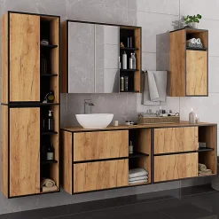 3xE Living Meuble de salle de bain, chêne artisanal/noir, 50 x 170 x 30 cm* Armoire De Salle De Bains