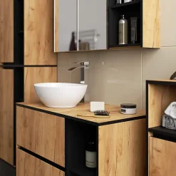 3xE Living Meuble de salle de bain, chêne artisanal/noir, 50 x 170 x 30 cm* Armoire De Salle De Bains