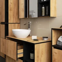 3xE Living Meuble de salle de bain, chêne artisanal/noir, 50 x 170 x 30 cm* Armoire De Salle De Bains