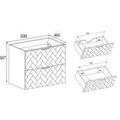 3xE Living Meuble de salle de bain, Cachemire, 60 x 57 x 46 cm, poignées noires