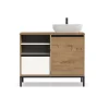 Pegane Meuble de salle de bain coloris chêne doré / pieds noir - Hauteur 81 x Longueur 100 x Profondeur 51 cm
