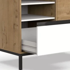 Pegane Meuble de salle de bain coloris chêne doré / pieds noir - Hauteur 81 x Longueur 100 x Profondeur 51 cm