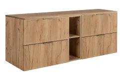 3xE Living Meuble de salle de bain, Chêne Craft, poignée dorée, 140 ( 2 x 60 + 20) x 46 x 57 cm* Lave-Mains