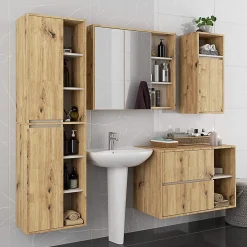 3xE Living Meuble de salle de bain, chêne artisanal/cachemire, 90 x 75 x 15 cm