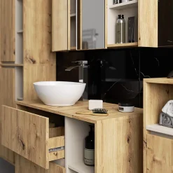 3xE Living Meuble de salle de bain, chêne artisanal/cachemire, 90 x 75 x 15 cm