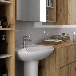 3xE Living Meuble de salle de bain, chêne artisanal/cachemire, 90 x 75 x 15 cm