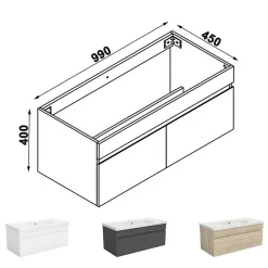 AICA Sanitaire Meuble de salle de bain 100cm à double porte, suspendu, blanc