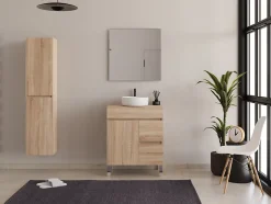 Cosyneo Meuble de salle de bain 80cm sur pieds avec plateau et 1 vasque à poser Ares - sans miroir - portes et tiroirs - cambrian - HARO