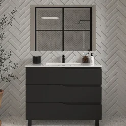 Cosyneo Meuble de salle de bain 90cm simple vasque - 3 tiroirs - noir - MATA