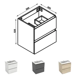 AICA Sanitaire Meuble de salle de bain chêne 50cm, suspendu avec 2 tiroirs* Meuble Sous-Vasque