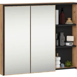 3xE Living Meuble de salle de bain, chêne artisanal/noir, 90 x 75 x 15 cm* Armoire De Toilette