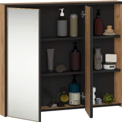 3xE Living Meuble de salle de bain, chêne artisanal/noir, 90 x 75 x 15 cm* Armoire De Toilette