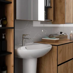 3xE Living Meuble de salle de bain, chêne artisanal/noir, 90 x 75 x 15 cm* Armoire De Toilette