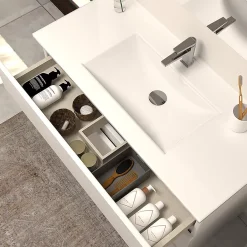 Cosyneo Meuble de salle de bain 100cm simple vasque - sans miroir - 3 tiroirs - blanc - MAYOR* Meuble Vasque