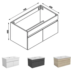 AICA Sanitaire Meuble de salle de bain 80cm à double porte, suspendu, Chêne* Meuble Sous-Vasque