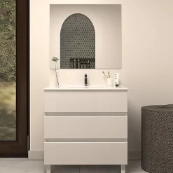 Cosyneo Meuble de salle de bain 60cm simple vasque - 3 tiroirs - blanc - MAYOR