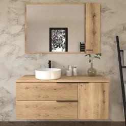 Cosyneo Meuble de salle de bain 100cm avec vasque à poser ronde - 2 tiroirs - roble (chêne clair) - KING* Ensemble Meuble De Salle De Bains