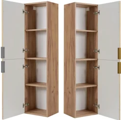 3xE Living Meuble de salle de bain, Chêne Craft, poignée argentée, 35 x 136 x 27 cm