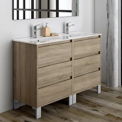 Cosyneo Meuble de salle de bain 120cm double vasque - 6 tiroirs - sans miroir - TIRIS 3C - cambrian (chêne)* Meuble Vasque