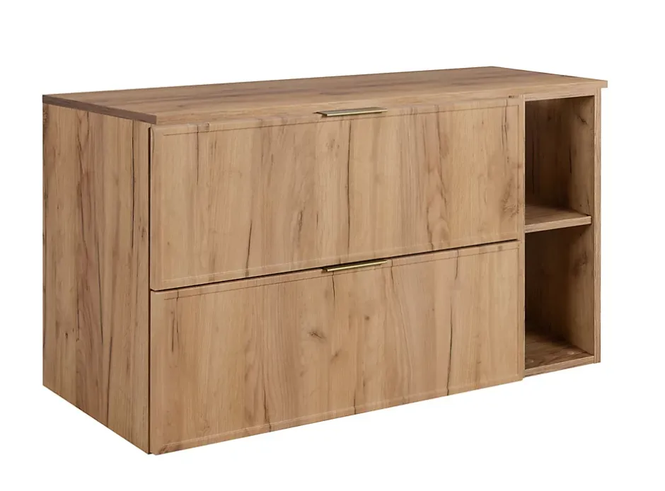 3xE Living Meuble de salle de bain, Chêne Craft, poignée dorée, 80 (60 + 20) x 46 x 57 cm