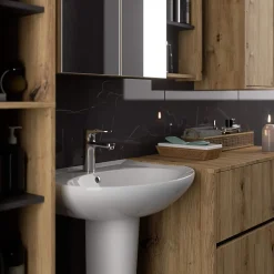 3xE Living Meuble de salle de bain, chêne artisanal/gris graphite, 90 x 75 x 15 cm