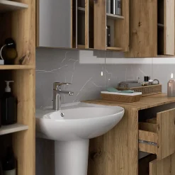 3xE Living Meuble de salle de bain, chêne artisanal/gris graphite, 90 x 75 x 15 cm
