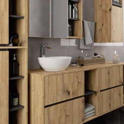 3xE Living Meuble de salle de bain, chêne artisanal/gris graphite, 90 x 75 x 15 cm