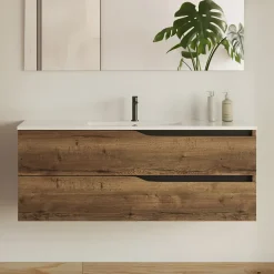 Cosyneo Meuble de salle de bain 120cm simple vasque - sans miroir - 2 tiroirs - tabaco (bois foncé) - LUNA