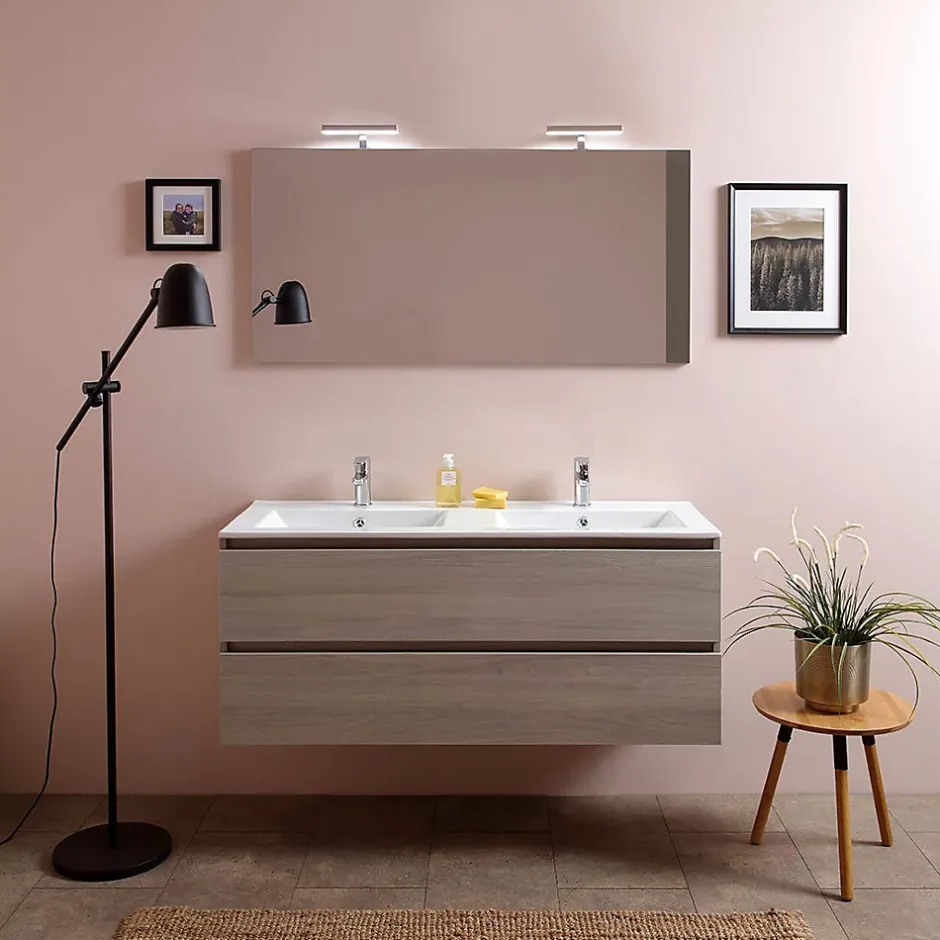 Kiamami Valentina Meuble De Salle De Bain 120Cm Lion Elm Avec Double Vasque Et Miroir 120X60 Berlin* Ensemble Meuble De Salle De Bains